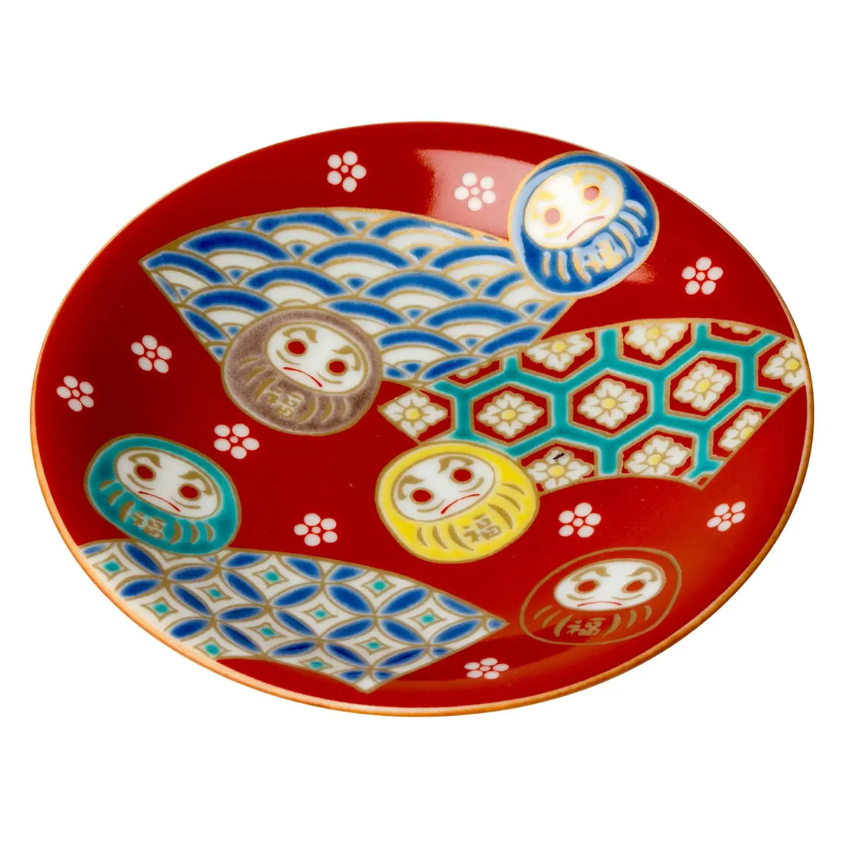 SEIKOU KISSYO II Kutani Porcelain Mamezara Small Plate Ougimen-Daruma