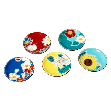 Seikou Shiki-no-Hana Kutani Porcelain Himezara Tiny Plate 5 pcs