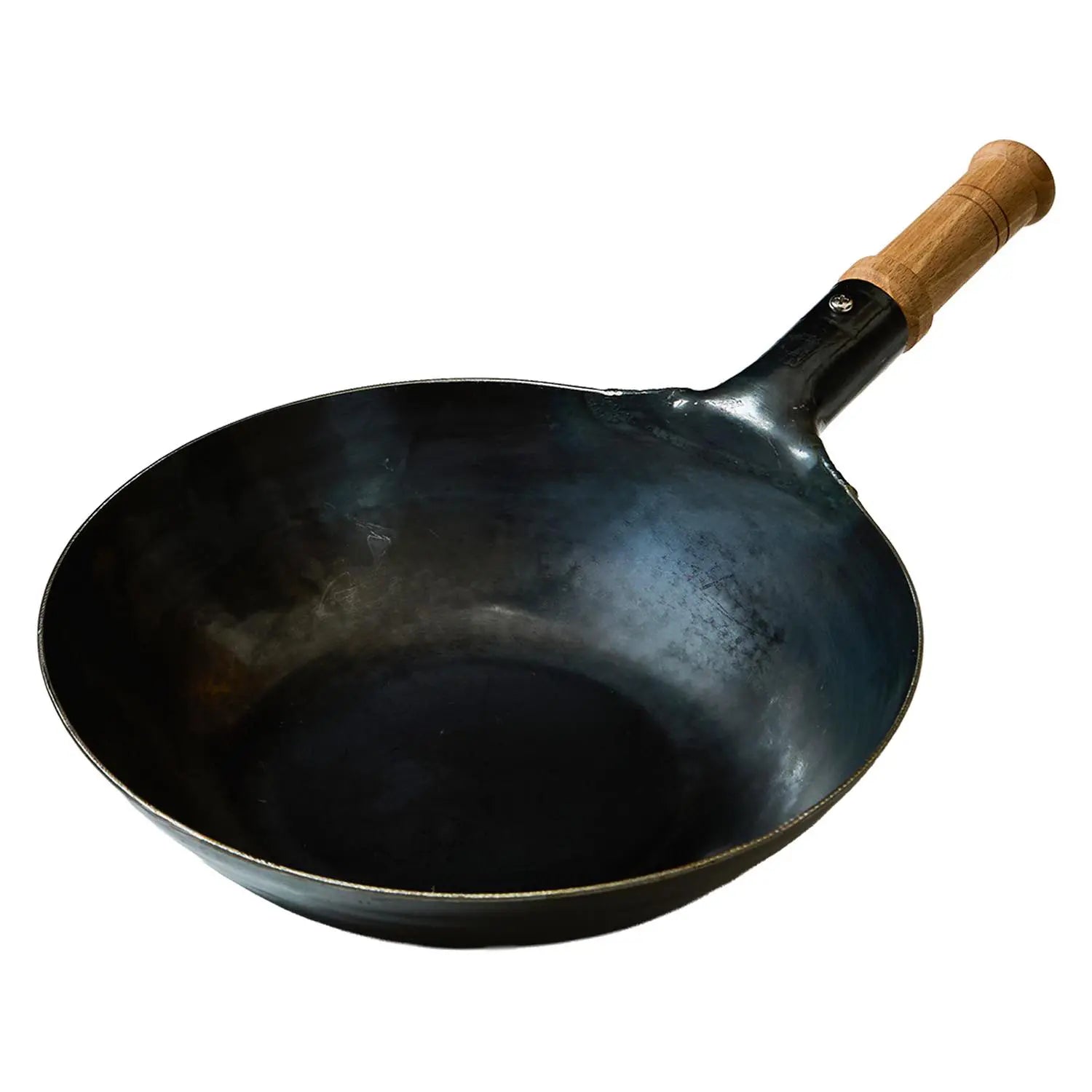Yamada Hammered Iron Wooden Handle Flat Bottom Wok 2.3mm Thickness