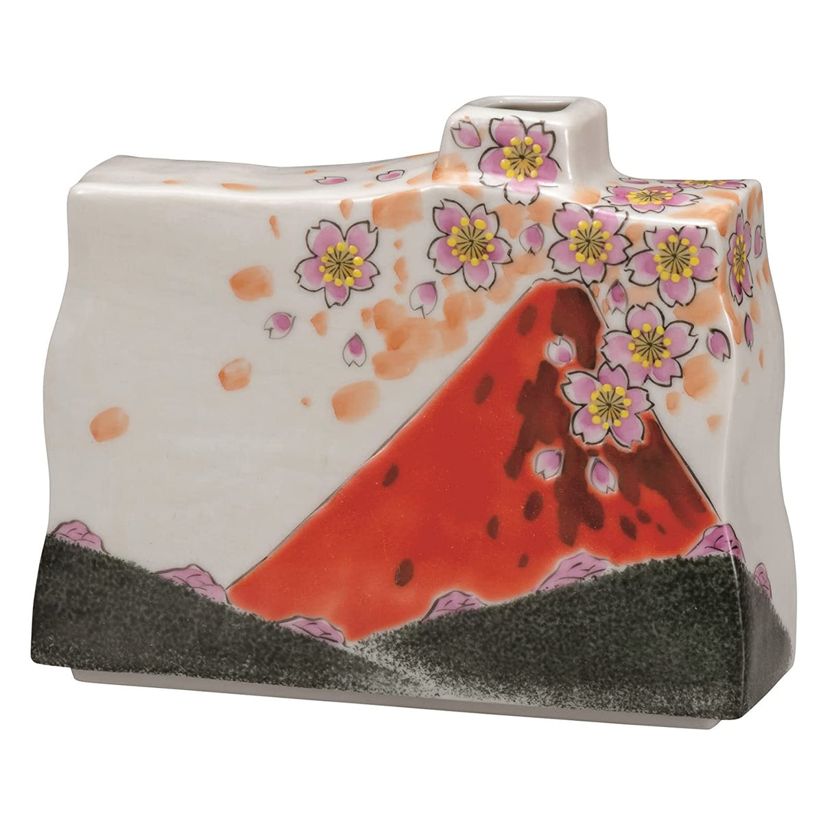 Kutani Ware Porcelain Single-flower Vase Aka Fuji