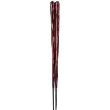 Fukui Craft Hexagonal Carved Double-Lacquered Non-Slip Chopsticks 22.5cm (Wine Brown) Chopsticks