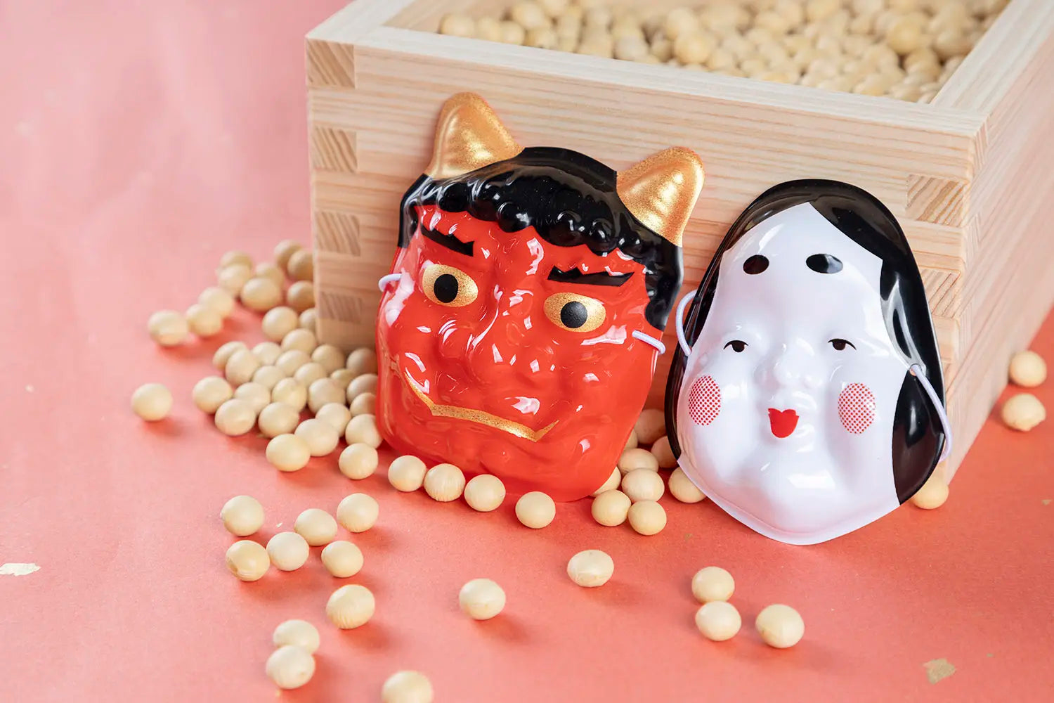 Soybeans and oni masks for setsubun