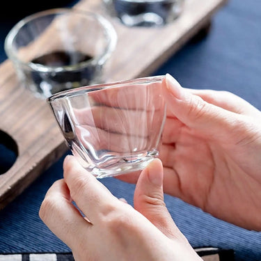Aderia Tebineri Glass Guinomi Sake Cup Set with Stand