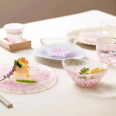 Aderia Tsugaru Vidro Sakura Sakura Soda-Lime Glass Oval Small Bowl