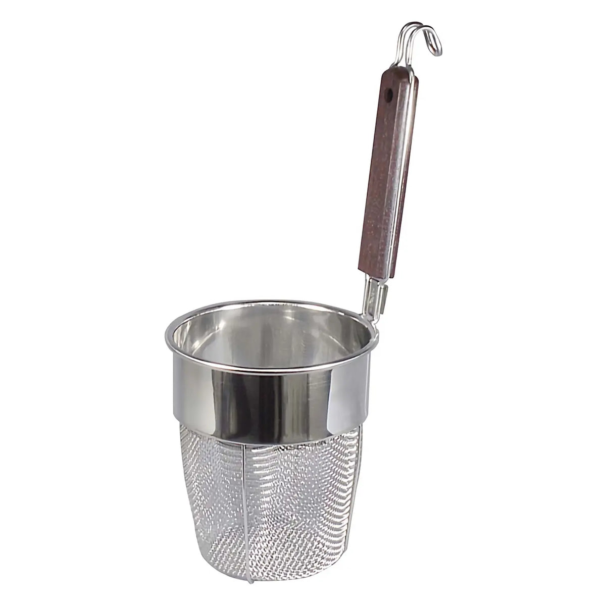 Fujiboshi Stainless Steel Deep Udon Noodle Strainer Flat Base with Wooden Handle