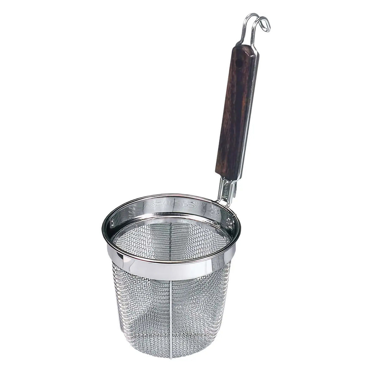 Fujiboshi Stainless Steel Heavy-Duty Udon Tebo Noodle Strainer Flat Base with Wooden Handle