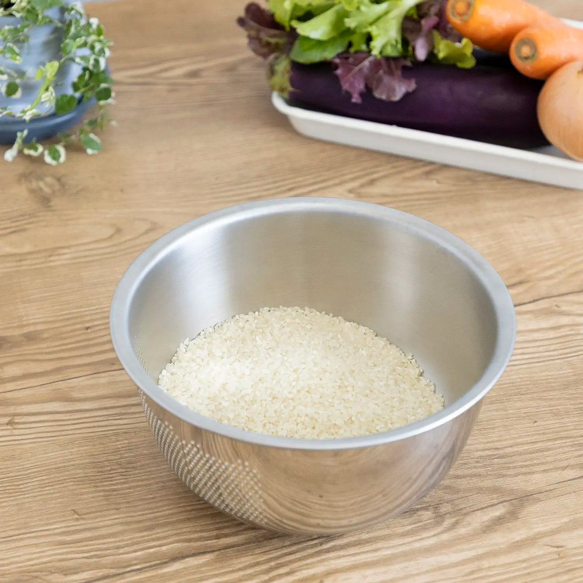 Fujii Stainless Steel 3-Way Rice Washing Bowl with Perforated Strainer 21.5cm