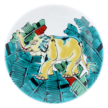 Kutani Ware Porcelain Art Small Plate Blue Sacred Elephant