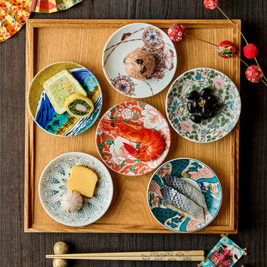 Kutani Ware Porcelain Art Small Plate Hanazume Mejiro