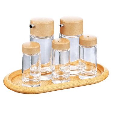 M-Taka Glass Condiment Set Wood-Grain