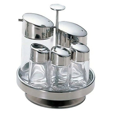 Otsuka Glass Shop Glass Rotating Condiment Set with Stand #1000
