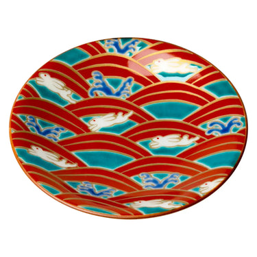 Seikou Kissho II Kutani Porcelain Mamezara Small Plate Nami-Usagi