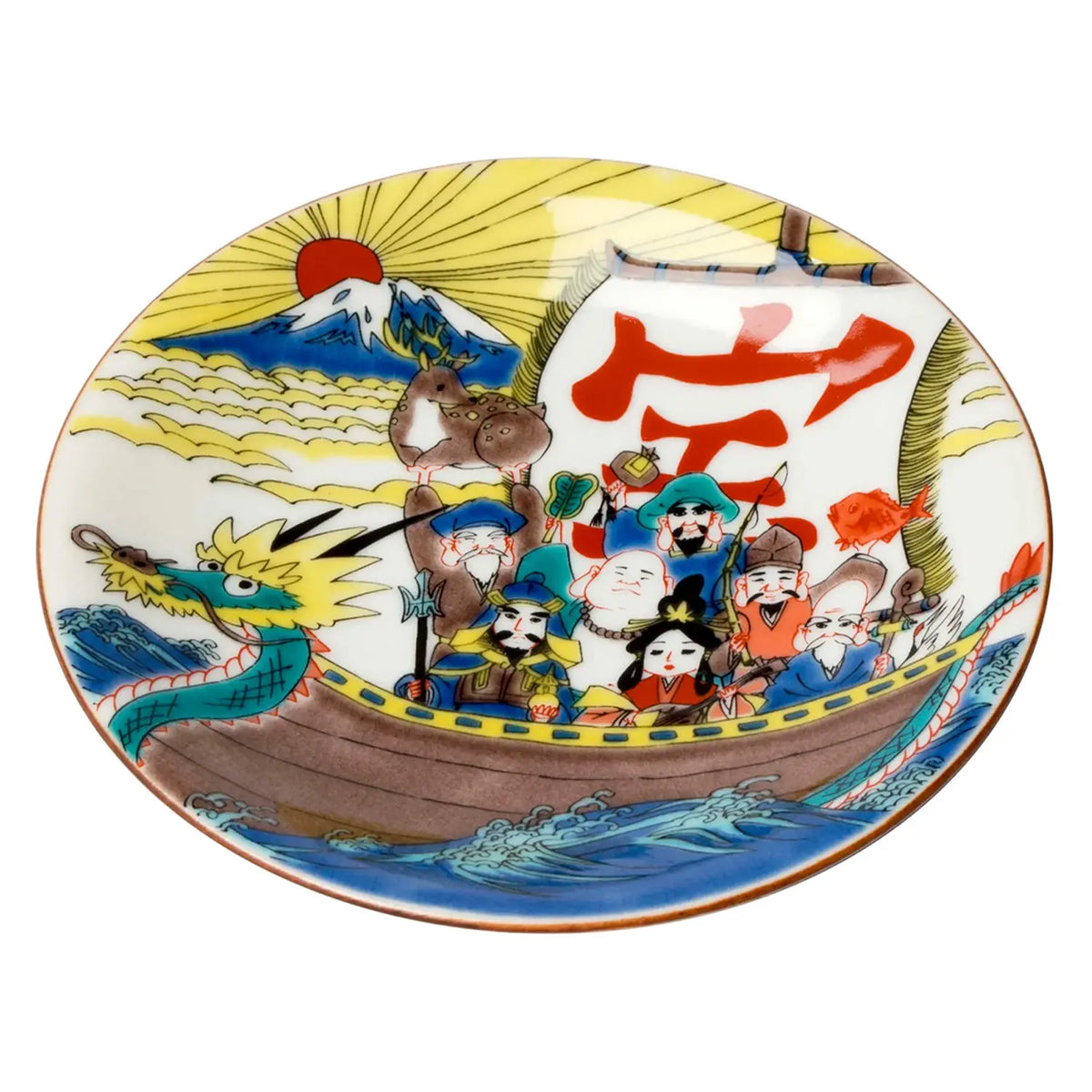 SEIKOU KISSYO II Kutani Porcelain Mamezara Small Plate Shichifukujin-Hosen