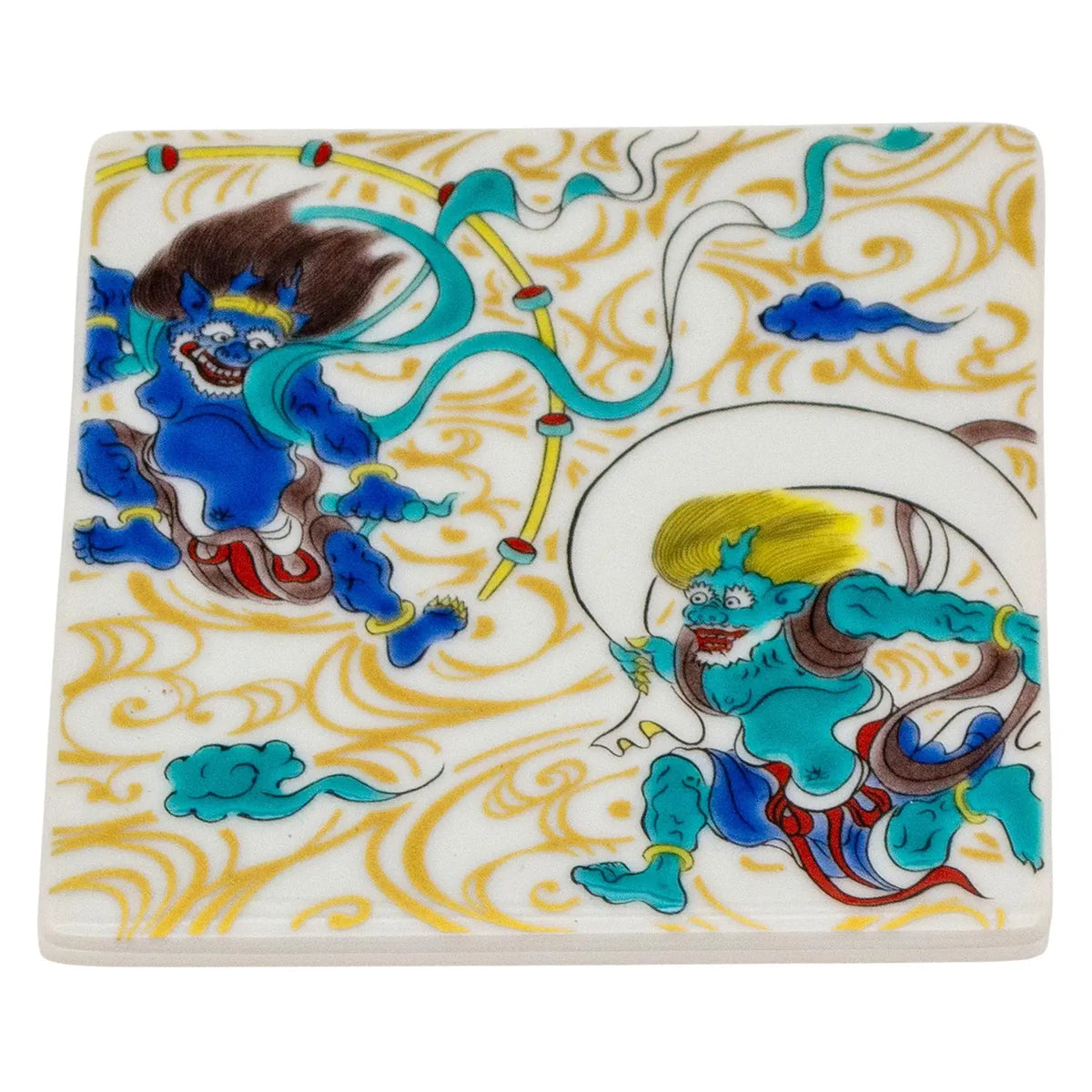 SEIKOU KISSYO Kutani Porcelain Coaster Fuujin-Raijin