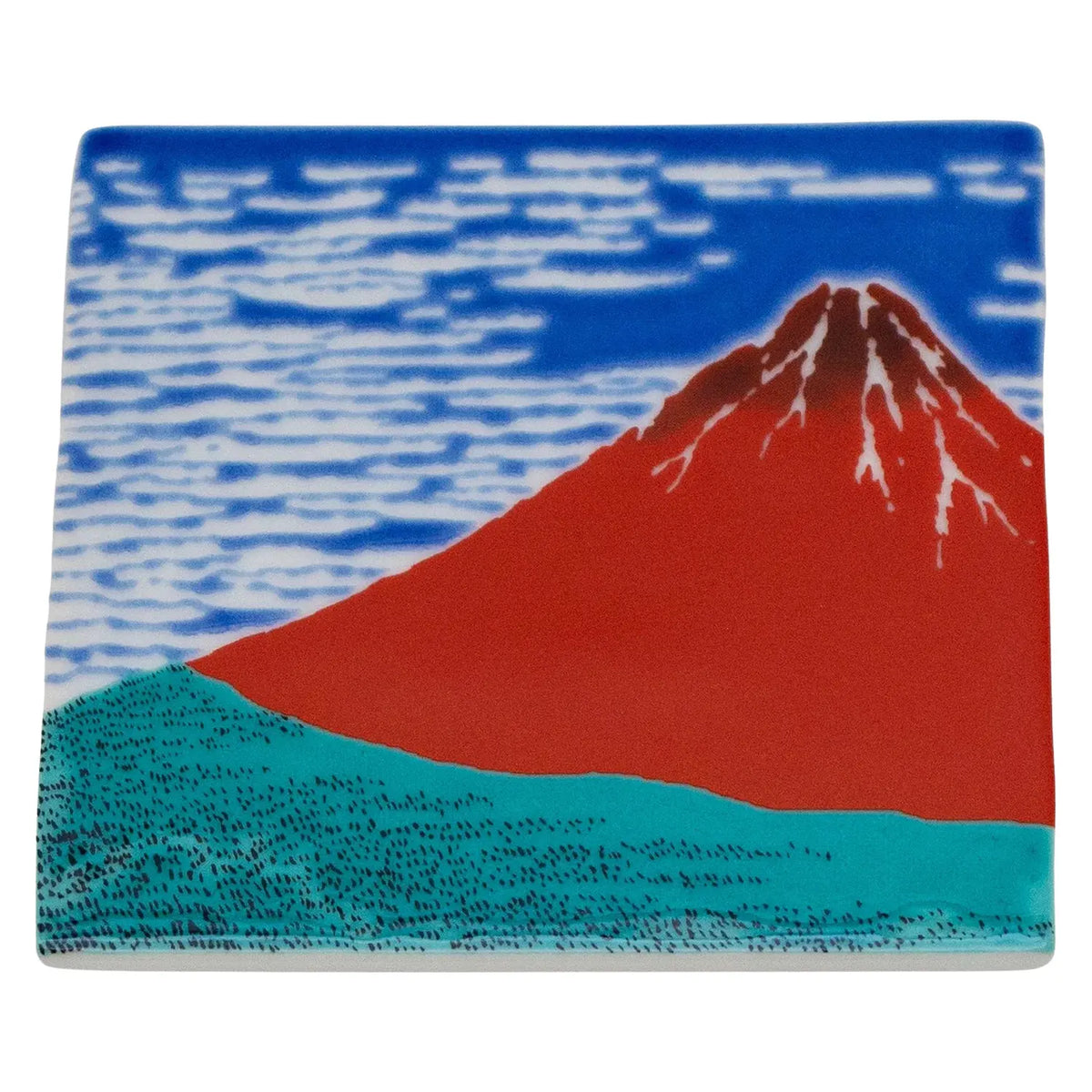 SEIKOU KISSYO Kutani Porcelain Coaster Hokusai-Akafuji
