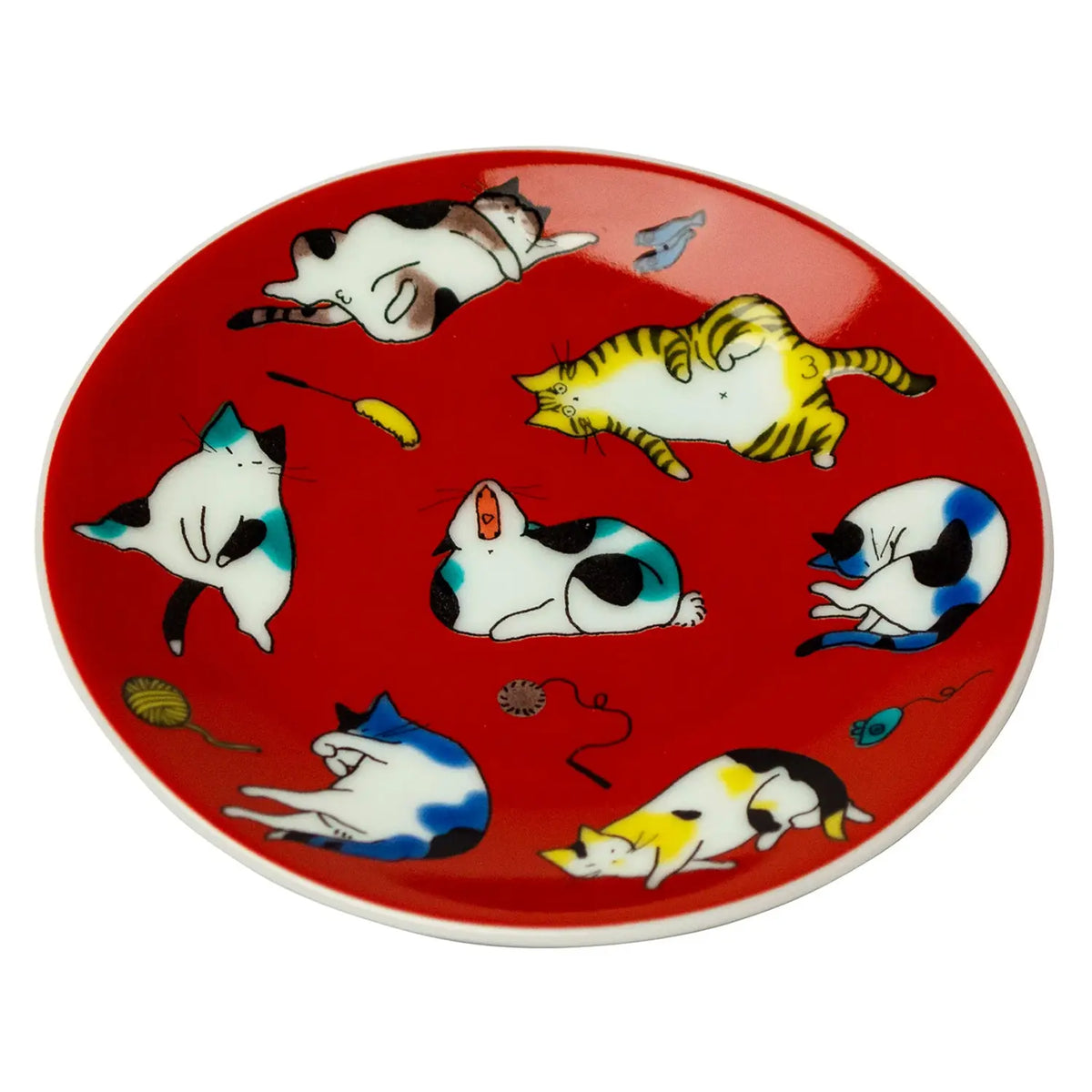 SEIKOU KISSYO Kutani Porcelain Mamezara Small Plate Cat