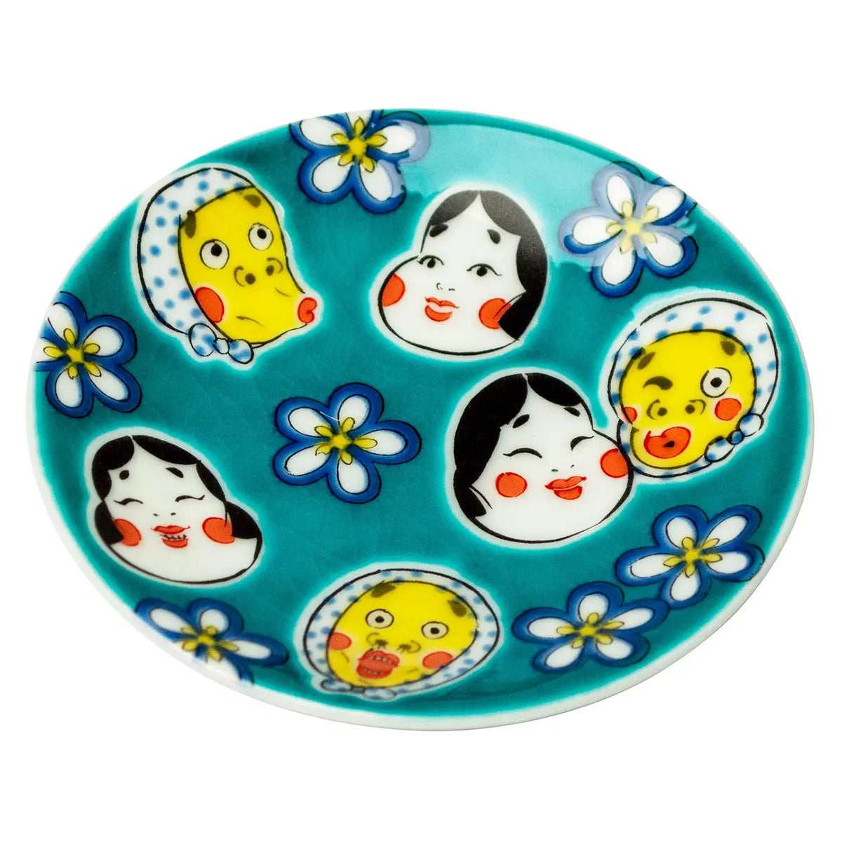 SEIKOU KISSYO Kutani Porcelain Mamezara Small Plate Hyottoko-Okame