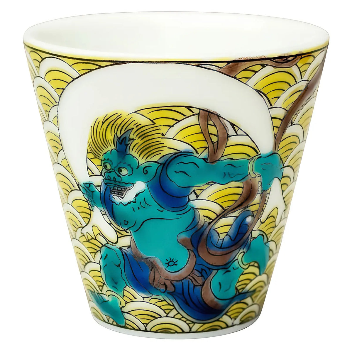 SEIKOU KISSYO Kutani Porcelain Soba Choko Cup Fuujin-Raijin