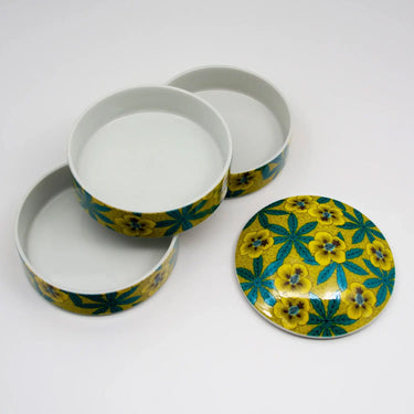 Seikou Kutani Porcelain 3-Tier Jubako Box Aoi