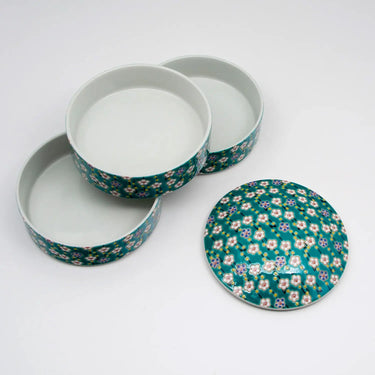Seikou Kutani Porcelain 3-Tier Jubako Box Ume