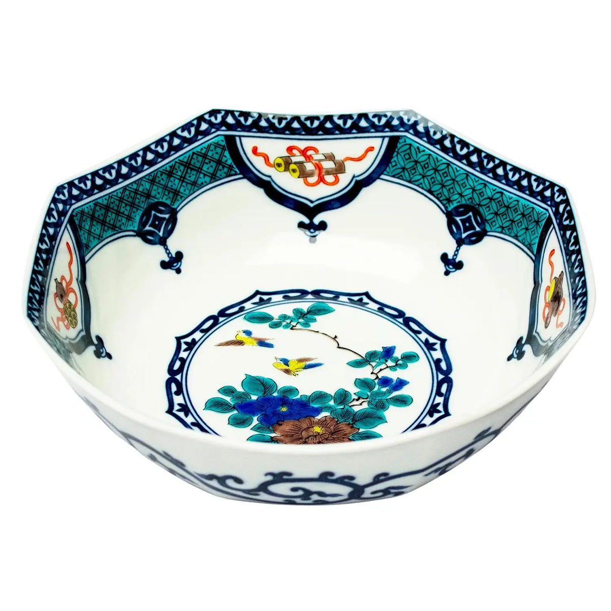 SEIKOU Kutani Porcelain Bowl Sometsuke-Madori-Houmon-Kachozu 21cm