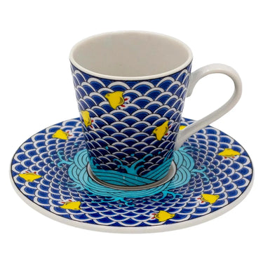 Seikou Kutani Porcelain Demitasse Cup & Saucer Chidori