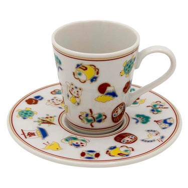 Seikou Kutani Porcelain Demitasse Cup & Saucer Engimono