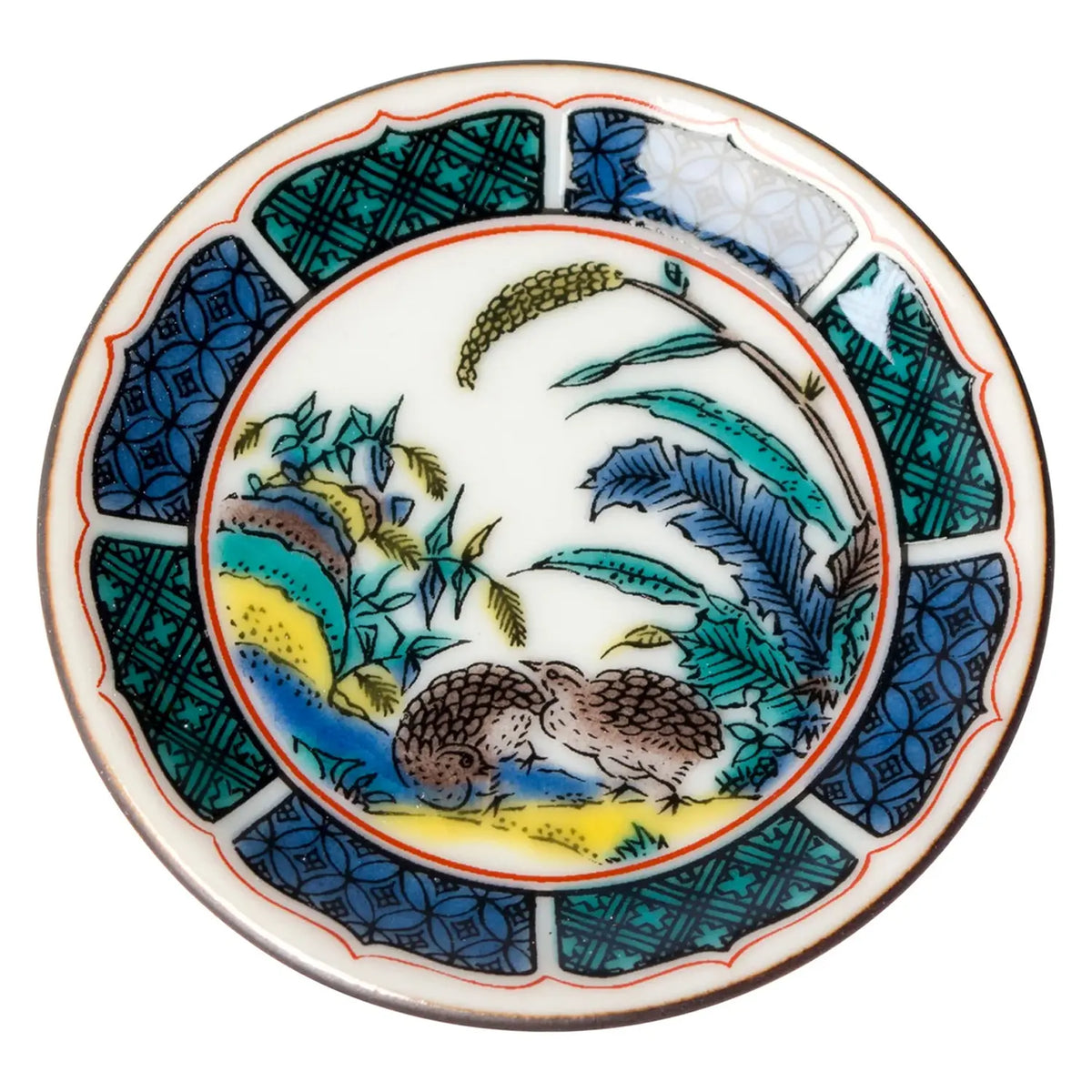 SEIKOU Kutani Porcelain Himezara Tiny Plate Uzura-Soukazu