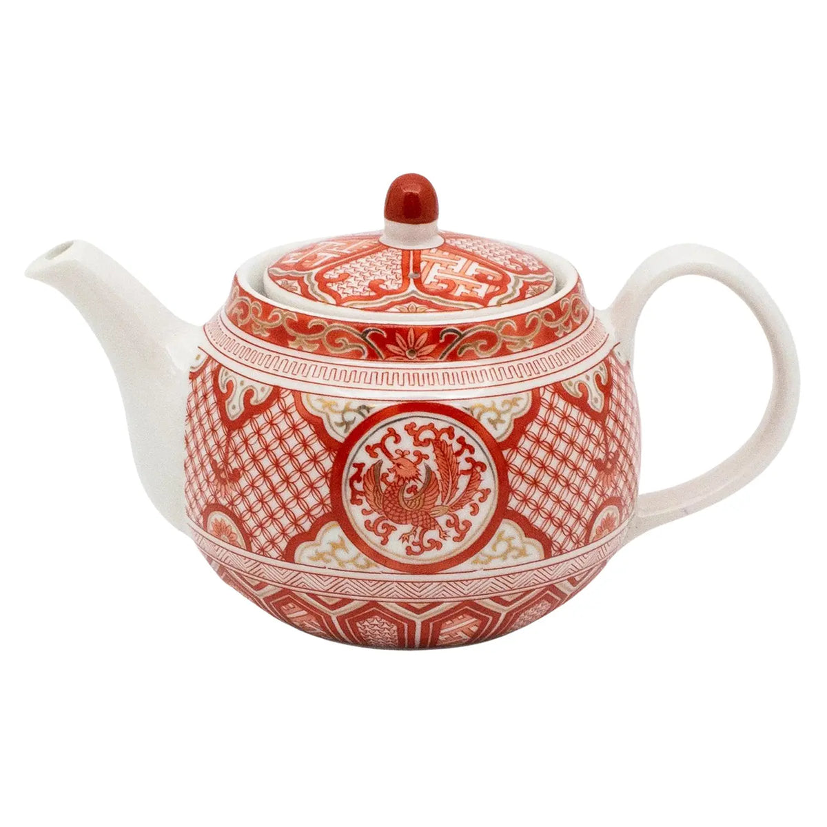 SEIKOU Kutani Porcelain Kyusu Teapot Akaekinsai-Hououmon with Tea Strainer