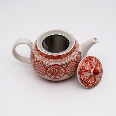 Seikou Kutani Porcelain Kyusu Teapot Akaekinsai-Hououmon with Tea Strainer