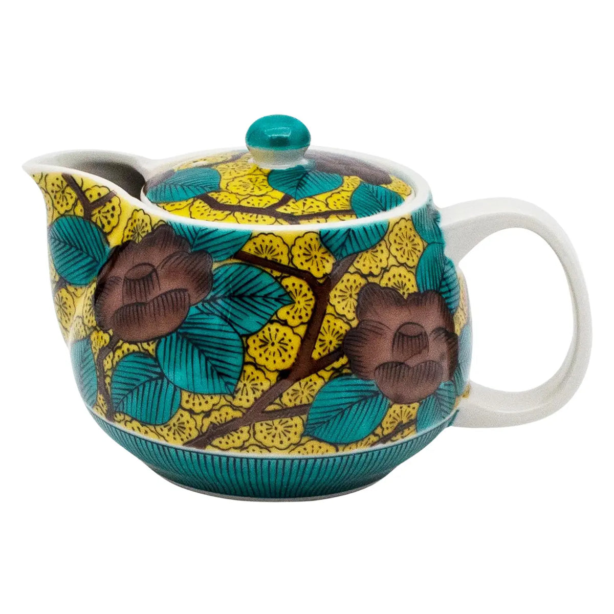 SEIKOU Kutani Porcelain Kyusu Teapot Aote-Tsubaki with Tea Strainer