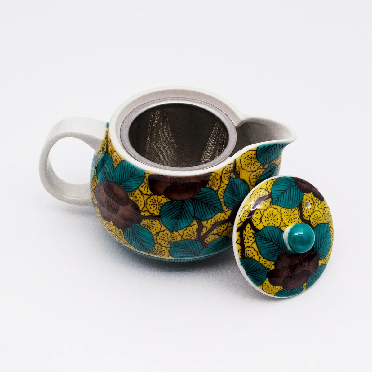 SEIKOU Kutani Porcelain Kyusu Teapot Aote-Tsubaki with Tea Strainer