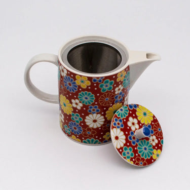 Seikou Kutani Porcelain Kyusu Teapot Umekiku with Tea Strainer