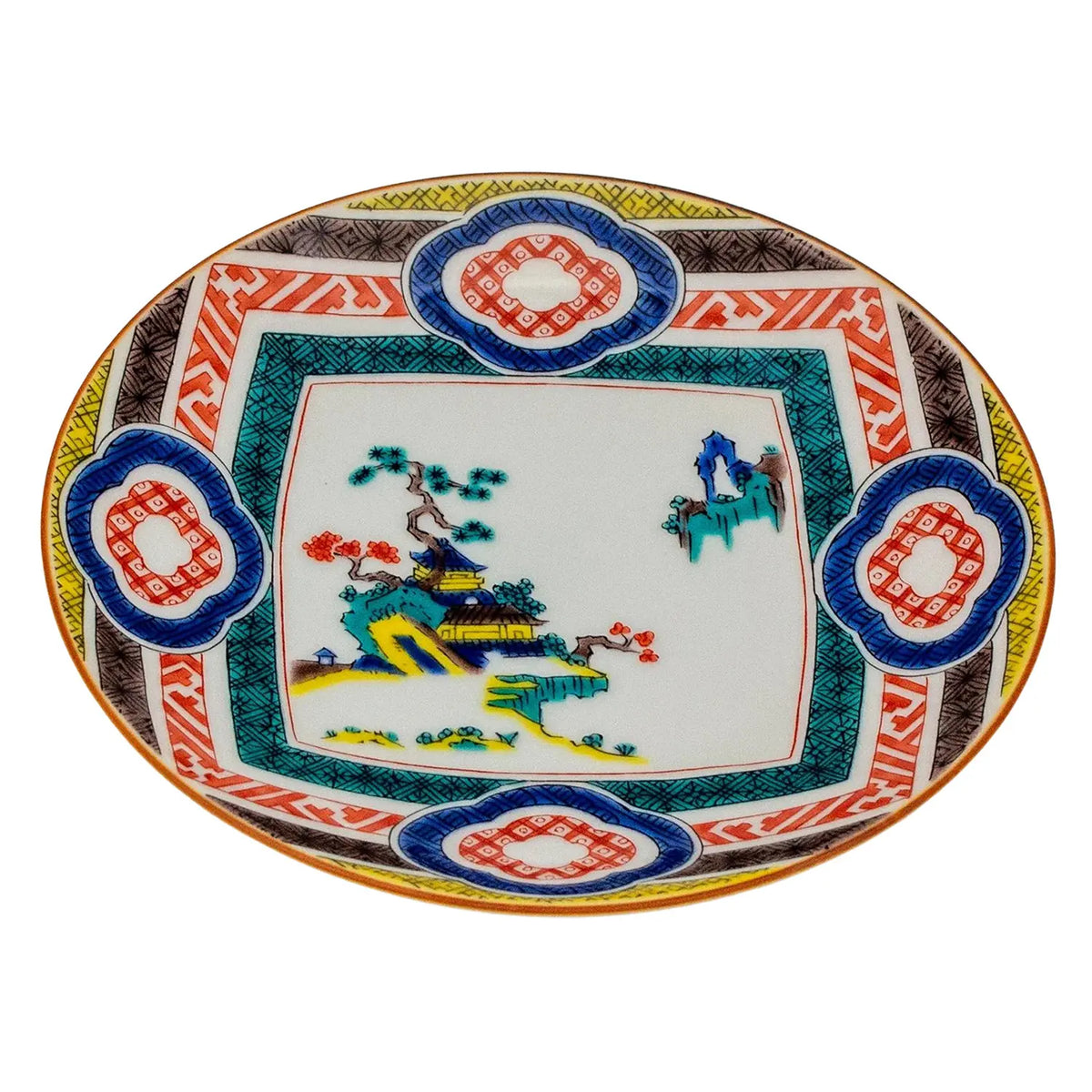 SEIKOU Kutani Porcelain Plate 15cm Mokko-Chirashi-Sansuizu