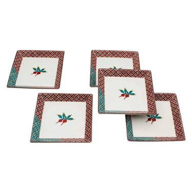 Seikou Kutani Porcelain Plate Red Turnip 13cm 5 pcs