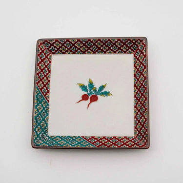 Seikou Kutani Porcelain Plate Red Turnip 13cm 5 pcs