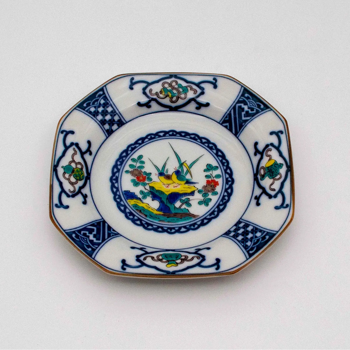 SEIKOU Kutani Porcelain Plate Sometsuke-Madori-Houmon-Kacho 15.5cm 5 pcs