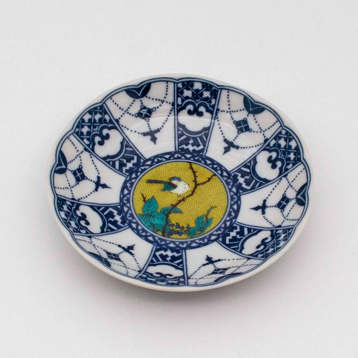 SEIKOU Kutani Porcelain Plate Sometsuke-Yorakumon-Jidaie 14cm 5 pcs