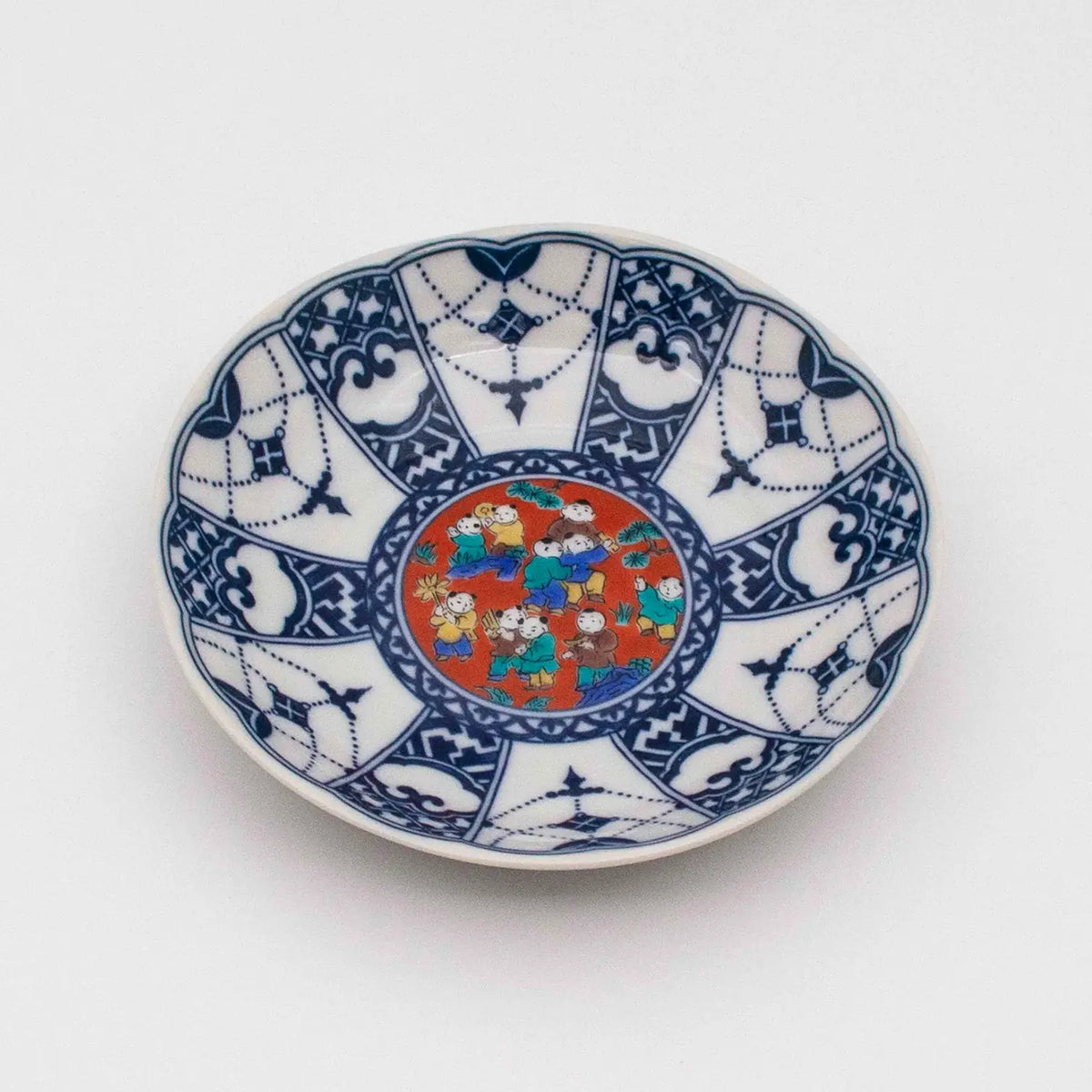 SEIKOU Kutani Porcelain Plate Sometsuke-Yorakumon-Jidaie 14cm 5 pcs