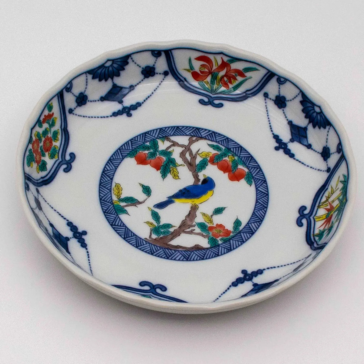 SEIKOU Kutani Porcelain Plate Sometsuke-Yorakumon-Kacho 19cm 5 pcs