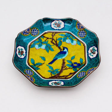 Seikou Kutani Porcelain Plate Yoshidayafu-Momo-ni-Torizara 19cm 5 pcs