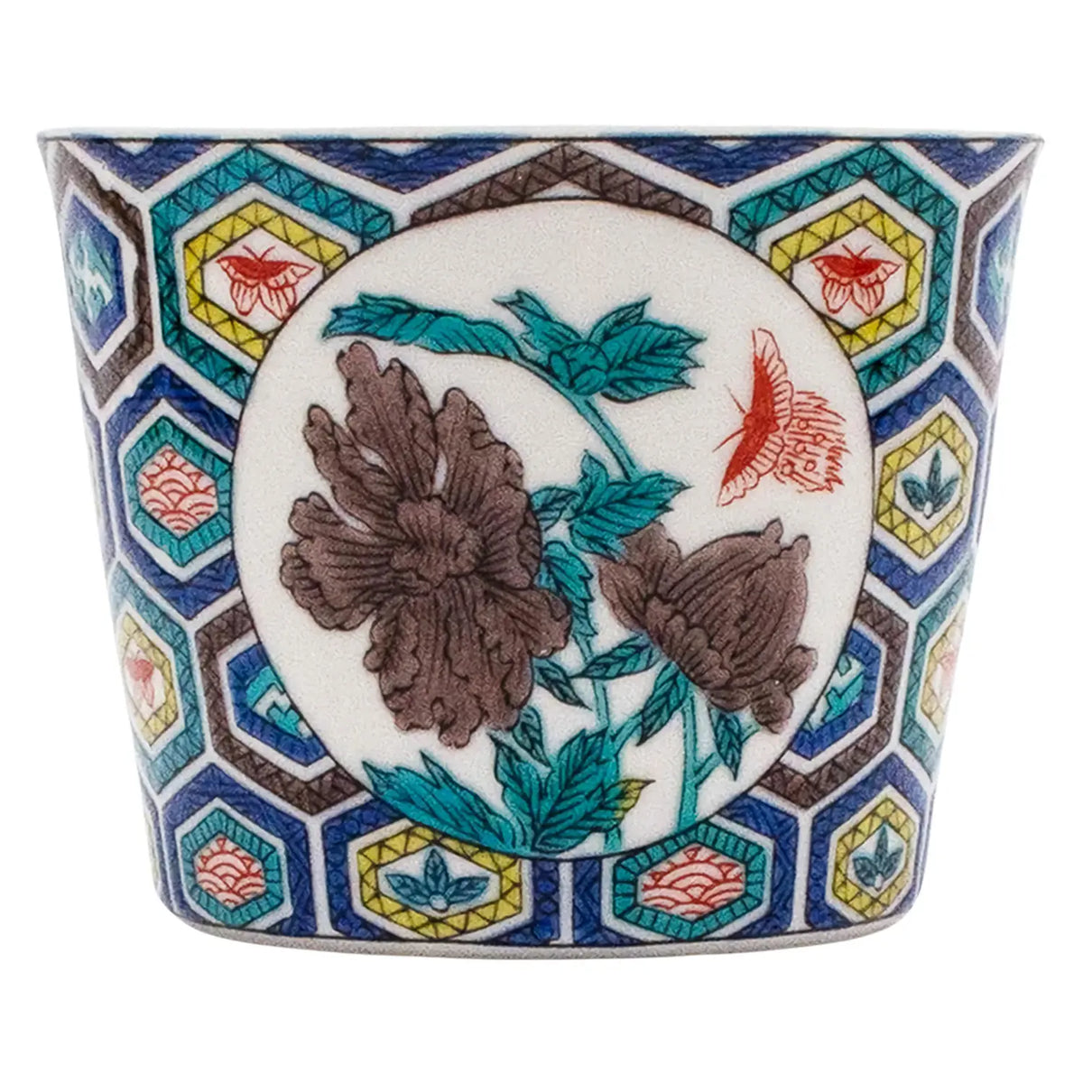 SEIKOU Kutani Porcelain Soba Choko Cup Kikkou-Botan-Choumon