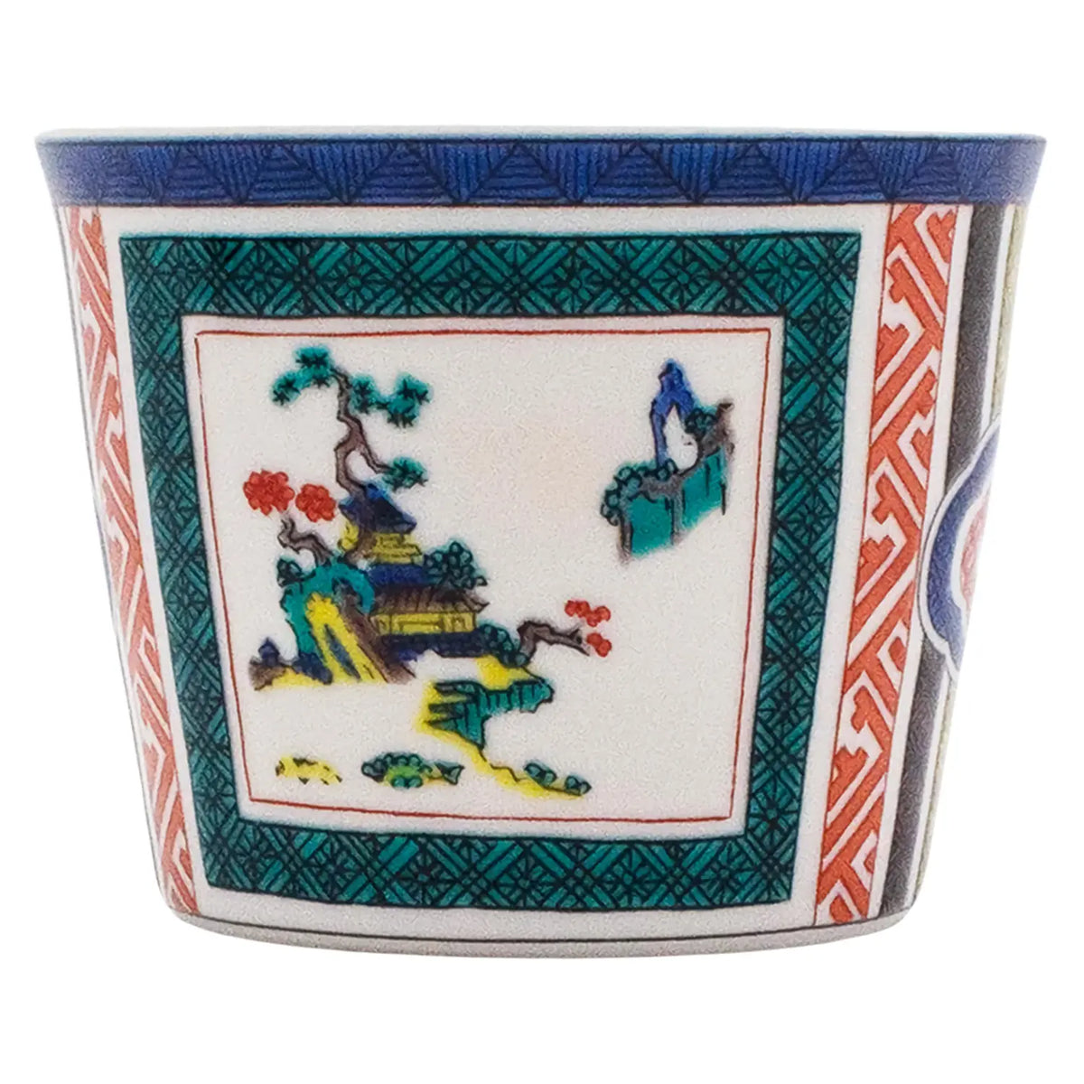 SEIKOU Kutani Porcelain Soba Choko Cup Mokko-Chirashi-Sansuizu