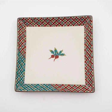 Seikou Kutani Porcelain Square Plate Red Turnip 18cm 5 pcs
