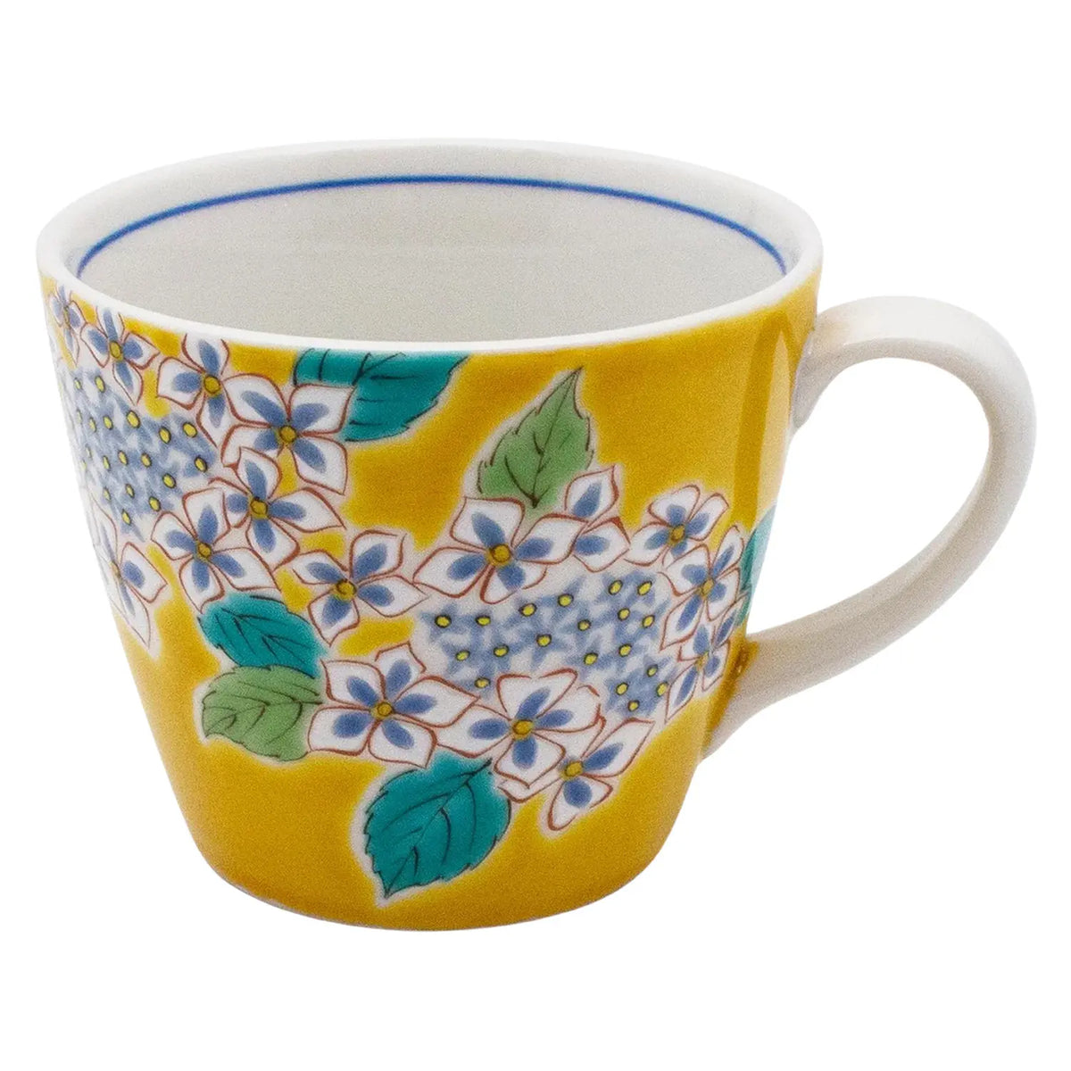 SEIKOU SHIKI-NO-HANA Kutani Porcelain Mug Hydrangea Yellow
