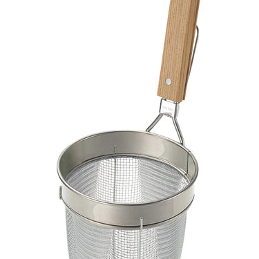 Three Snow Stainless Steel Ramen Tebo Noodle Strainer Extra Rim with Wooden Handle
