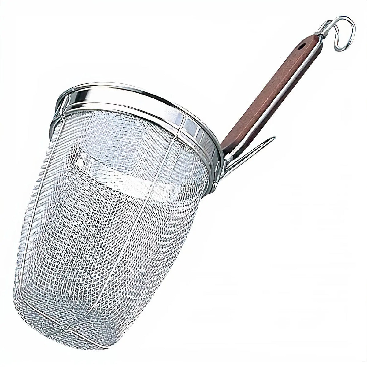 Takekoshi Stainless Steel Deep Tebo Noodle Strainer Round Base with Wooden Handle