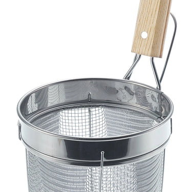 Three Snow Stainless Steel Deep Udon Tebo Noodle Strainer with Wooden Handle