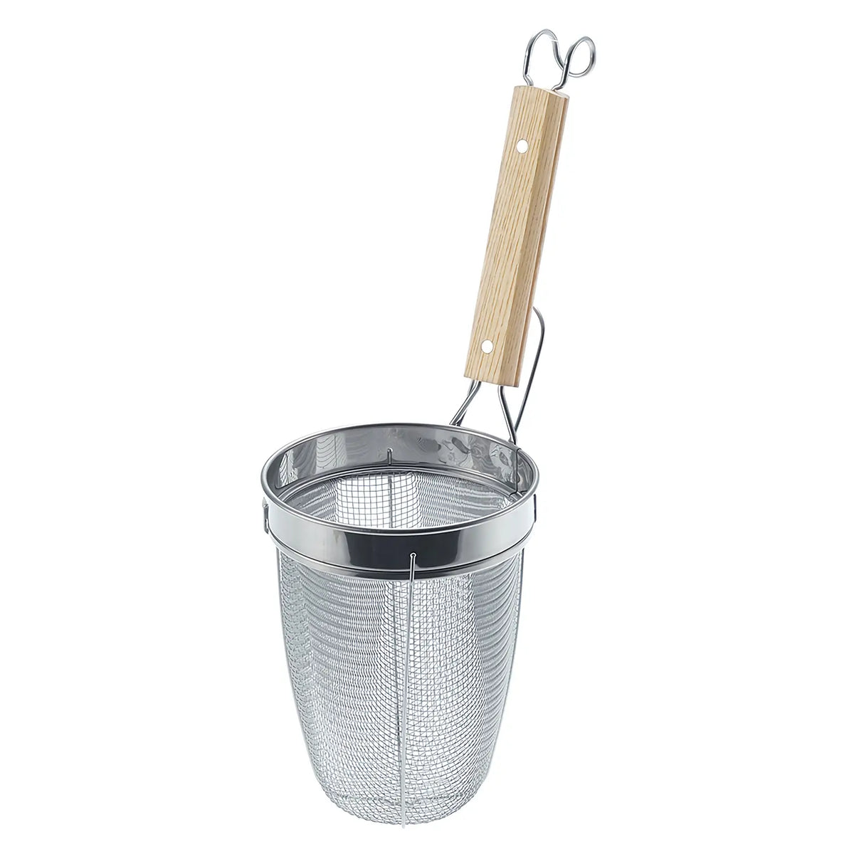 Three Snow Stainless Steel Deep Udon Tebo Noodle Strainer with Wooden Handle