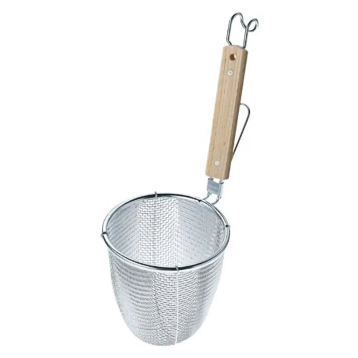 Three Snow Stainless Steel Udon Tebo Noodle Strainer Round Base with Flat Wooden Handle